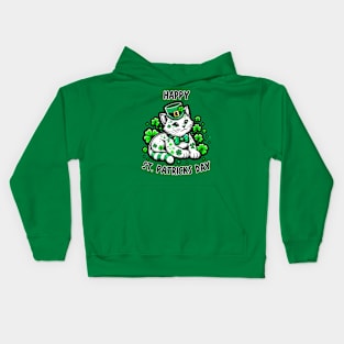 Shamrock Irish Cat Graphic Saint Patrick Day for Cat Lovers Kids Hoodie